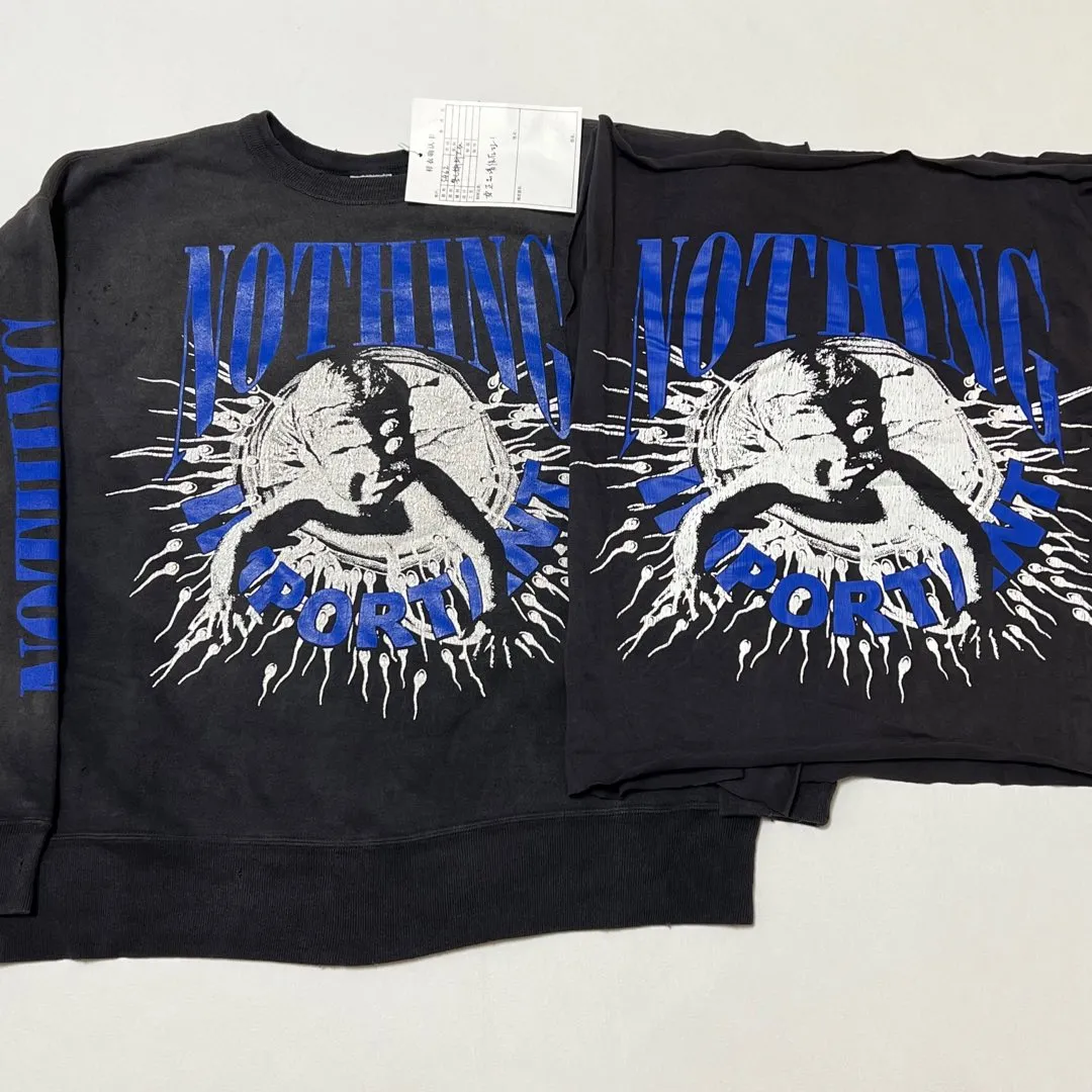 Top print restoration SAINT Mxxxxxx × Kosuke Kawamura KK_CRW SWT/NOTHNG IMP/BLK joint model Holy Infant Tadpole retro sweatshirt washed black S-XL